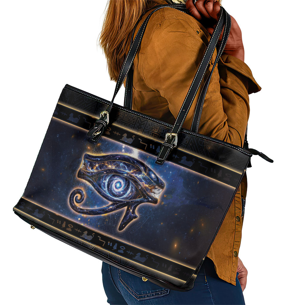 Egypt Eye Of Ra Leather Tote Bag Galaxy Zodiac Universe
