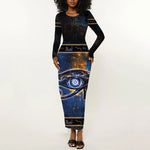 Egypt Eye Of Ra Long Sleeve Bodycon Dress Galaxy Zodiac Universe
