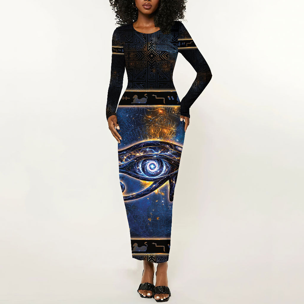 Egypt Eye Of Ra Long Sleeve Bodycon Dress Galaxy Zodiac Universe