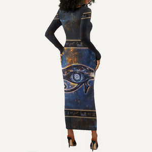Egypt Eye Of Ra Long Sleeve Bodycon Dress Galaxy Zodiac Universe