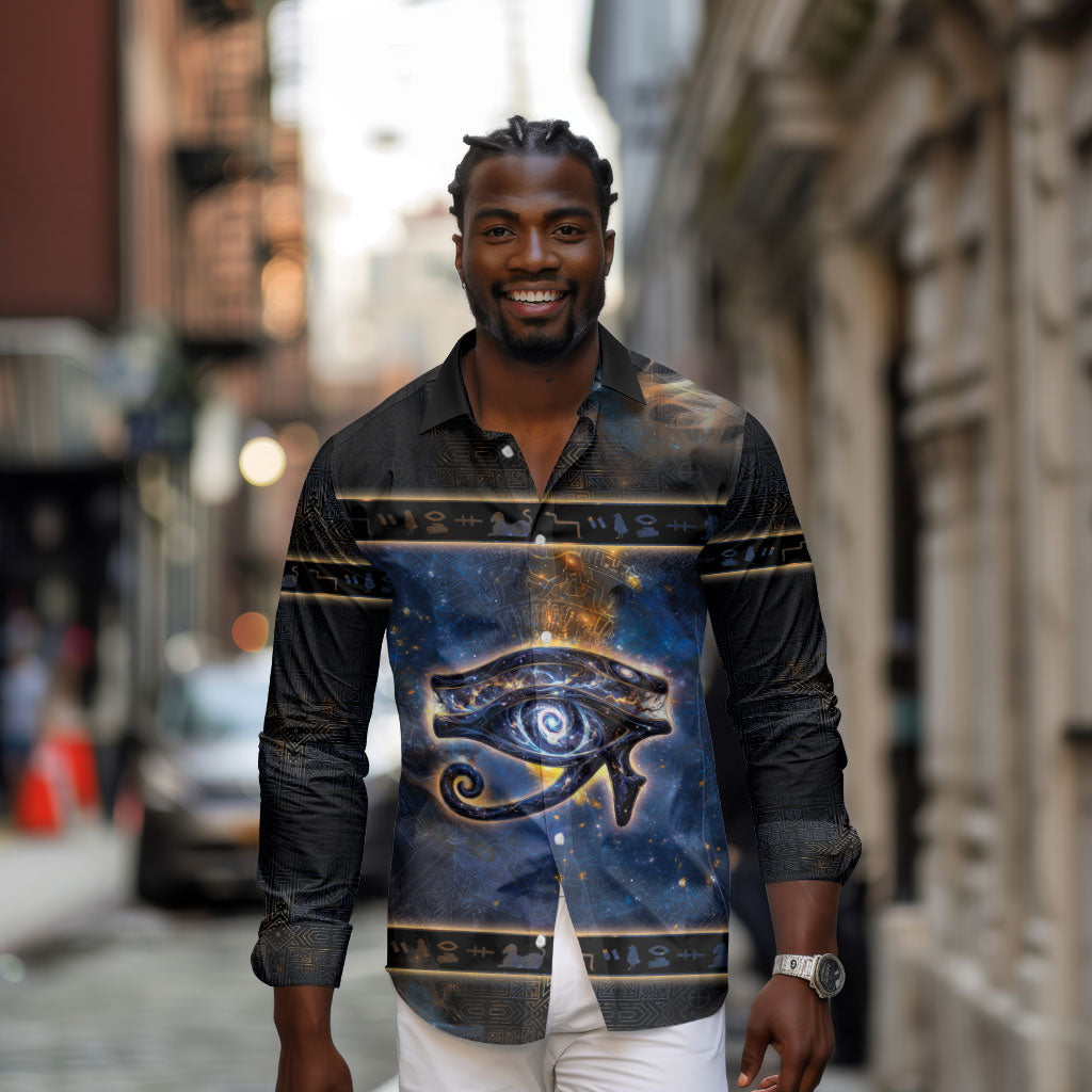 Egypt Eye Of Ra Long Sleeve Button Shirt Galaxy Zodiac Universe