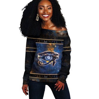Egypt Eye Of Ra Off Shoulder Sweater Galaxy Zodiac Universe