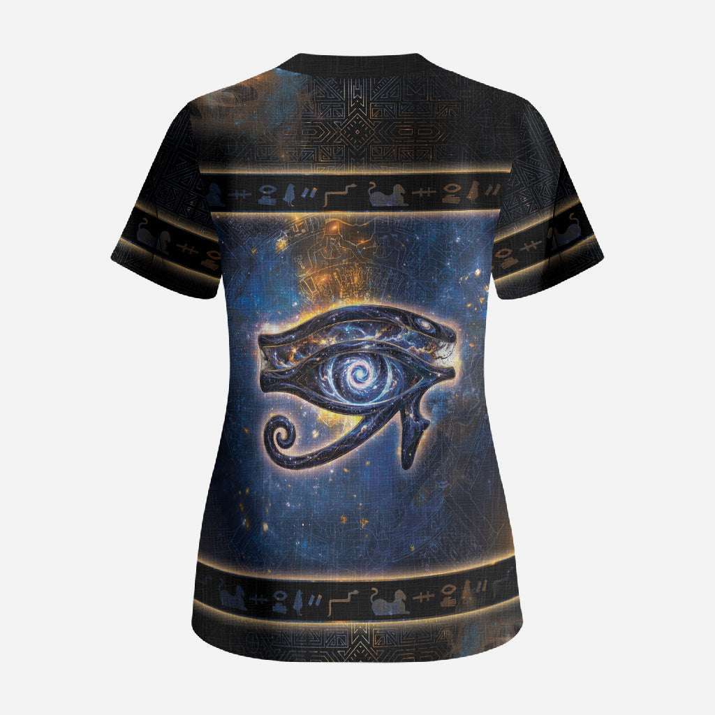 Egypt Eye Of Ra Scrub Top Galaxy Zodiac Universe