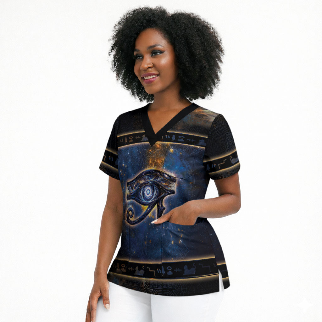Egypt Eye Of Ra Scrub Top Galaxy Zodiac Universe