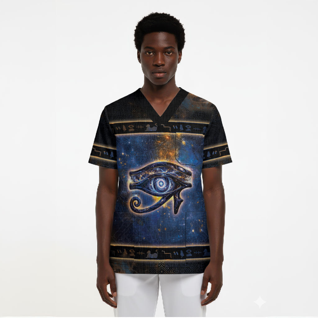 Egypt Eye Of Ra Scrub Top Galaxy Zodiac Universe