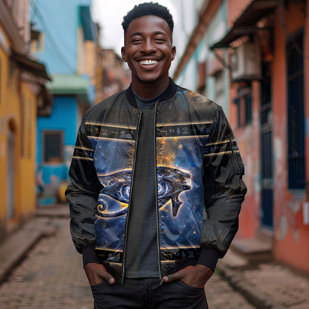 Egypt Eye Of Ra Sleeve Zip Bomber Jacket Galaxy Zodiac Universe