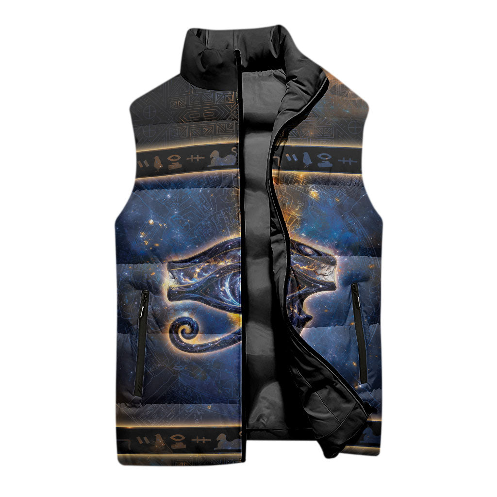 Egypt Eye Of Ra Sleeveless Puffer Jacket Galaxy Zodiac Universe