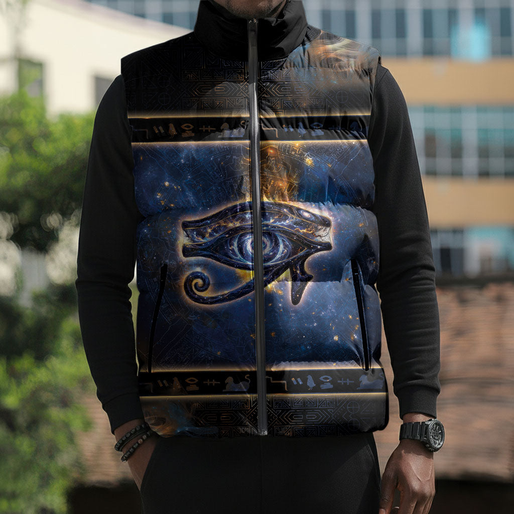 Egypt Eye Of Ra Sleeveless Puffer Jacket Galaxy Zodiac Universe