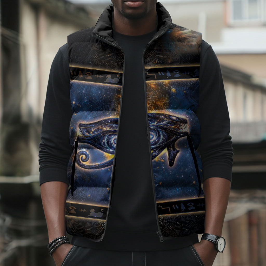 Egypt Eye Of Ra Sleeveless Puffer Jacket Galaxy Zodiac Universe