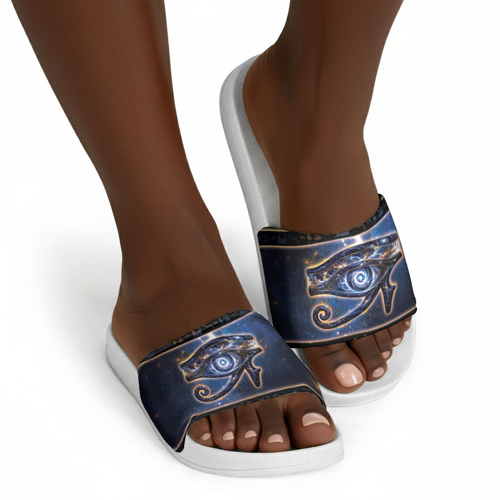 Egypt Eye Of Ra Slide Sandals Galaxy Zodiac Universe