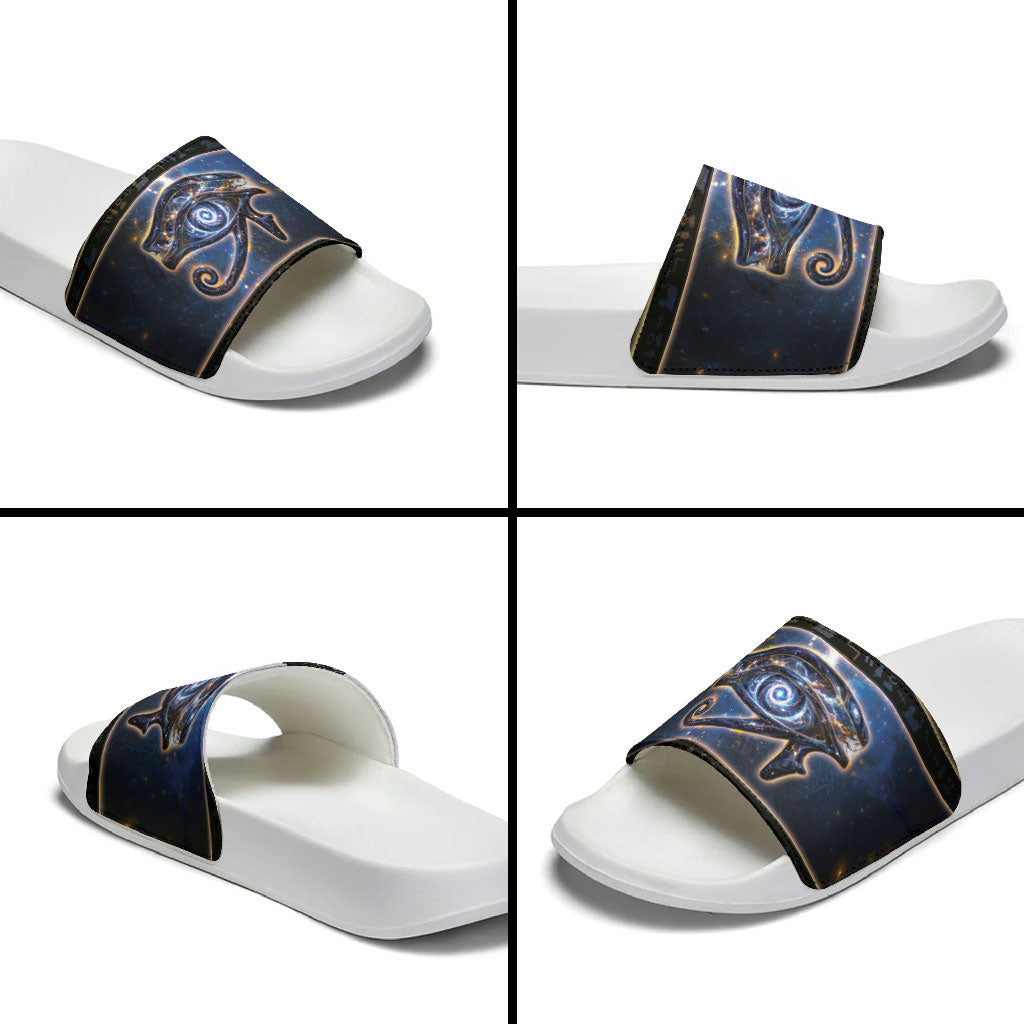 Egypt Eye Of Ra Slide Sandals Galaxy Zodiac Universe