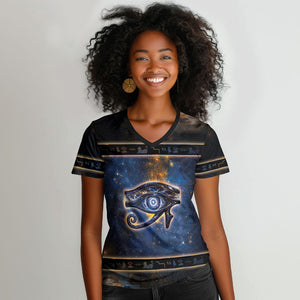 Egypt Eye Of Ra Women V-Neck T-Shirt Galaxy Zodiac Universe