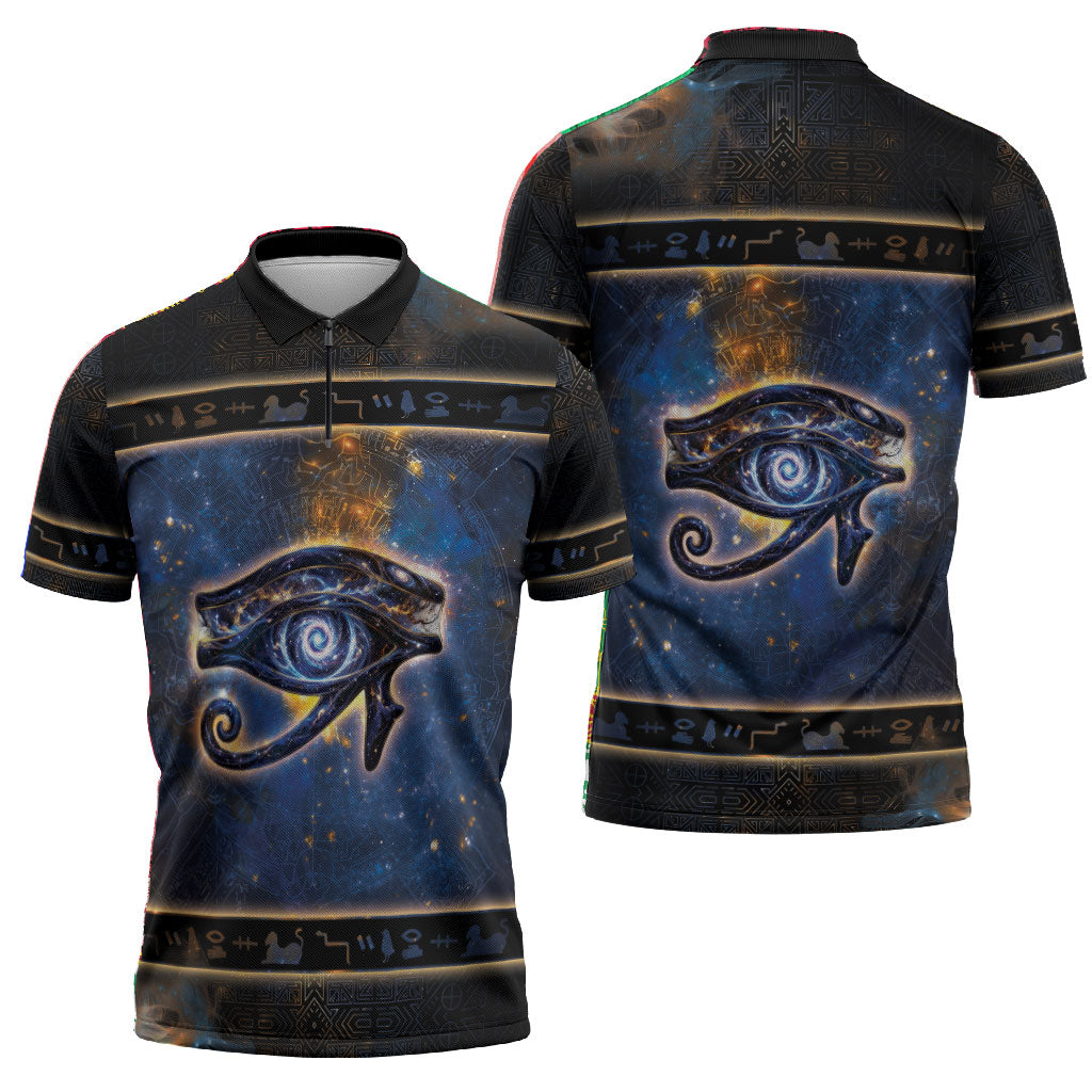 Egypt Eye Of Ra Zipper Polo Shirt Galaxy Zodiac Universe