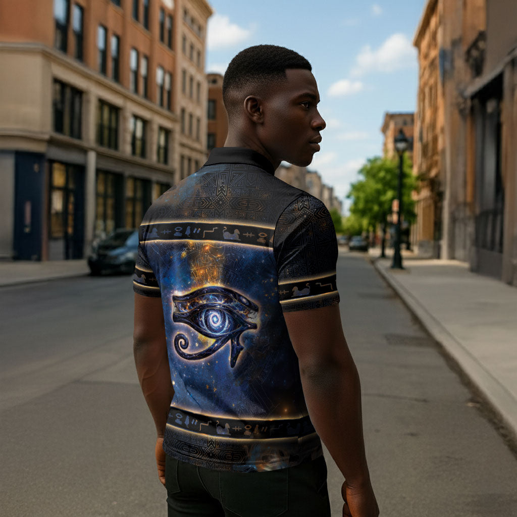 Egypt Eye Of Ra Zipper Polo Shirt Galaxy Zodiac Universe