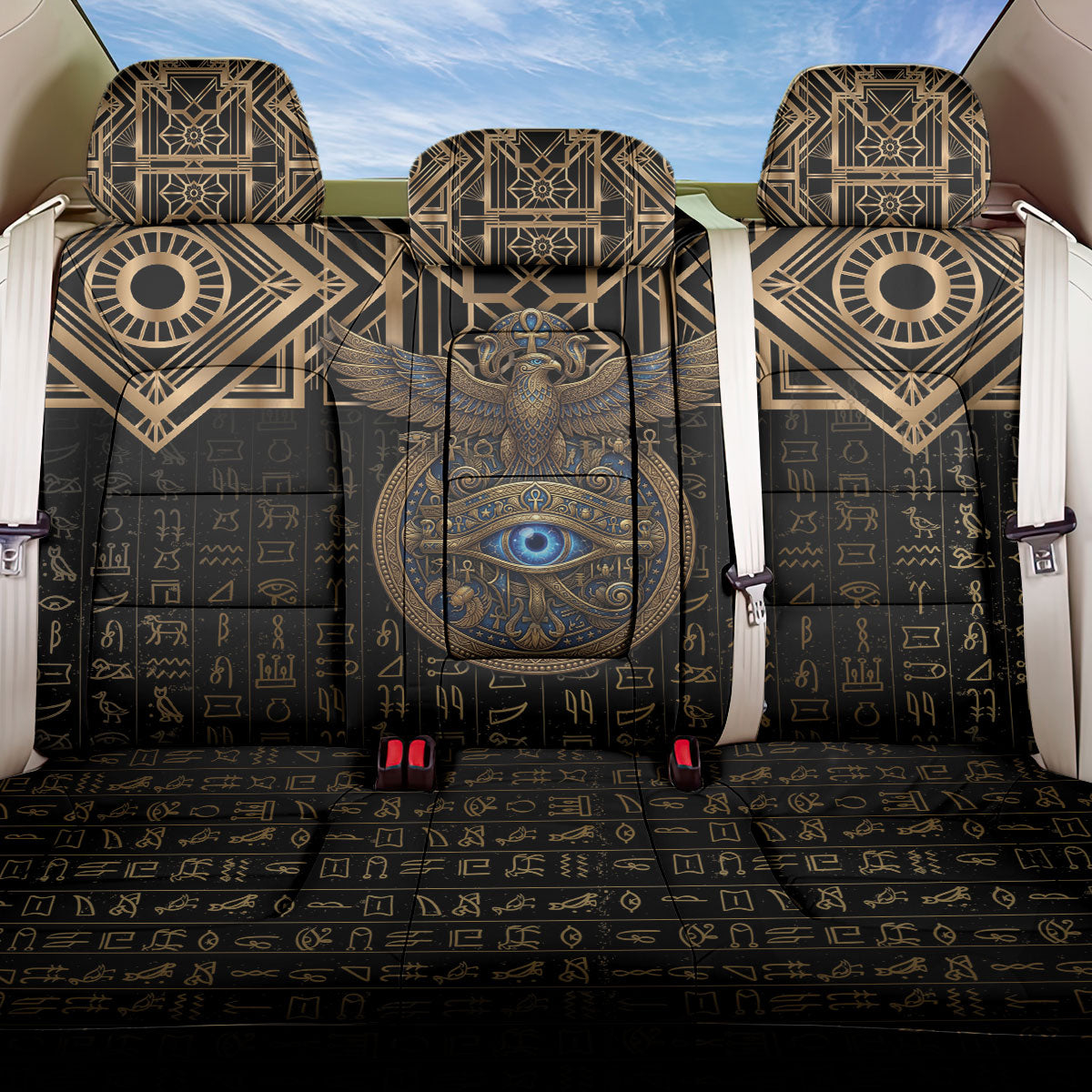 Egypt Eye of Horus Back Car Seat Cover Hieroglyphics Patterns Retro Style
