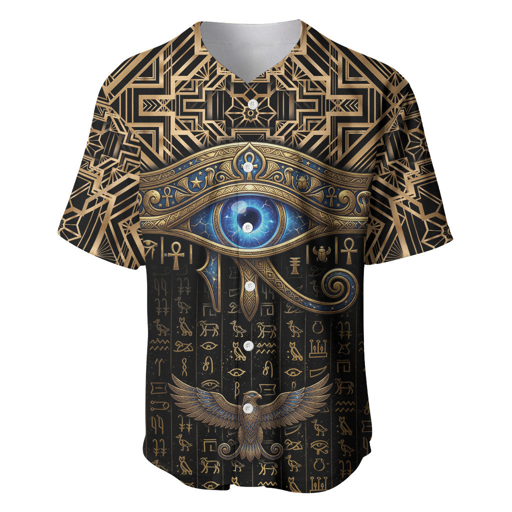 Egypt Eye of Horus Baseball Jersey Hieroglyphics Patterns Retro Style