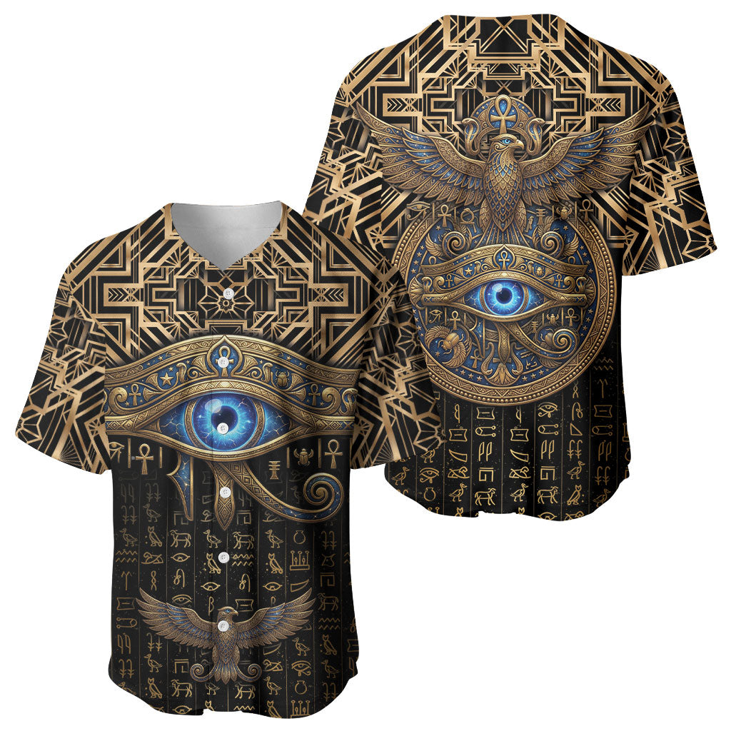 Egypt Eye of Horus Baseball Jersey Hieroglyphics Patterns Retro Style
