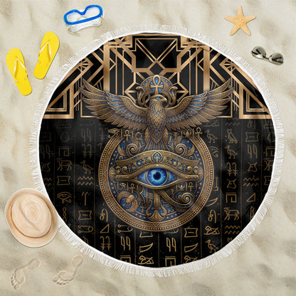 Egypt Eye of Horus Beach Blanket Hieroglyphics Patterns Retro Style