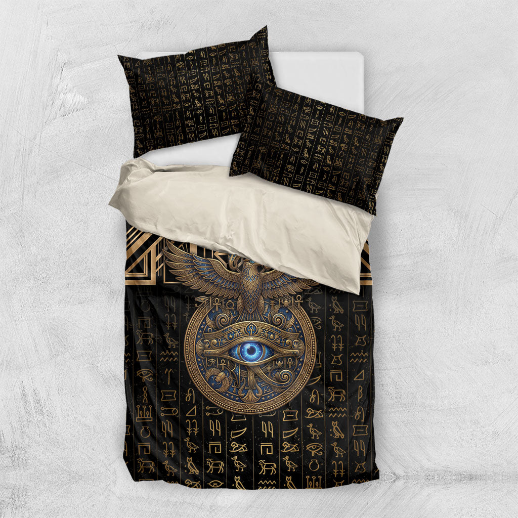 Egypt Eye of Horus Bedding Set Hieroglyphics Patterns Retro Style