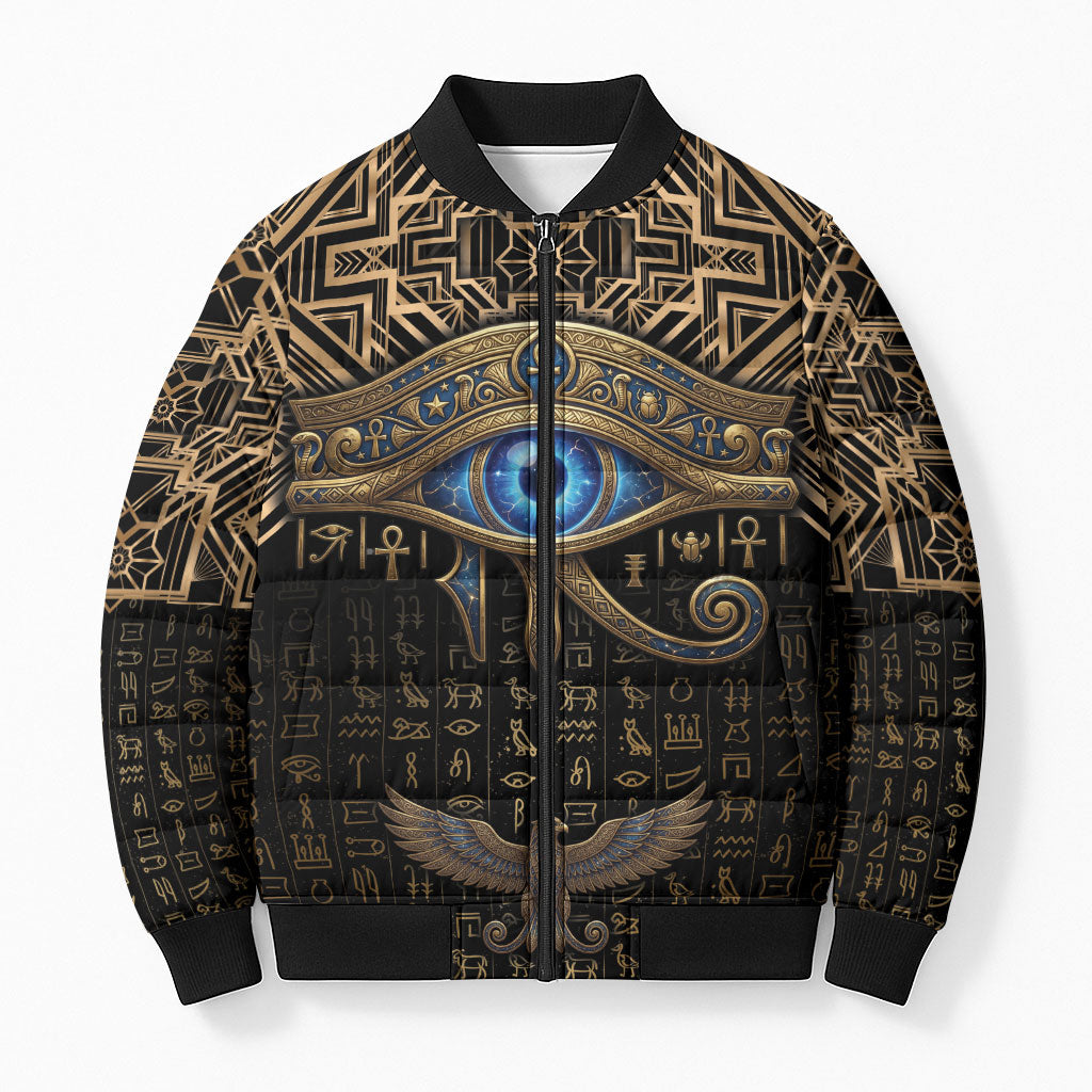 Egypt Eye of Horus Bomber Puffer Jacket Hieroglyphics Patterns Retro Style