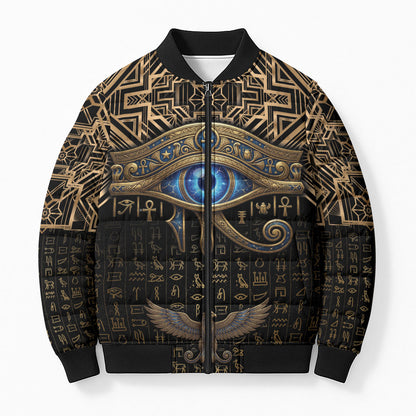 Egypt Eye of Horus Bomber Puffer Jacket Hieroglyphics Patterns Retro Style