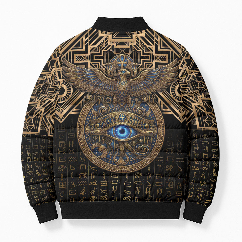Egypt Eye of Horus Bomber Puffer Jacket Hieroglyphics Patterns Retro Style