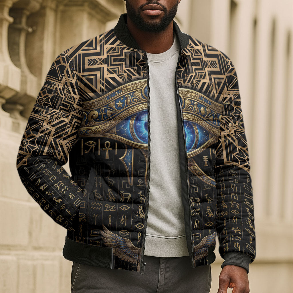 Egypt Eye of Horus Bomber Puffer Jacket Hieroglyphics Patterns Retro Style
