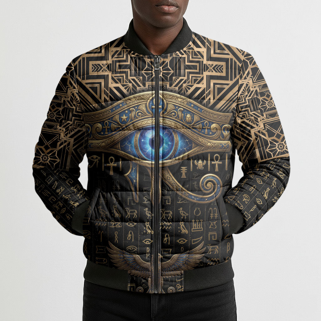 Egypt Eye of Horus Bomber Puffer Jacket Hieroglyphics Patterns Retro Style