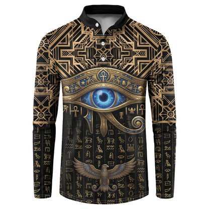 Egypt Eye of Horus Button Sweatshirt Hieroglyphics Patterns Retro Style