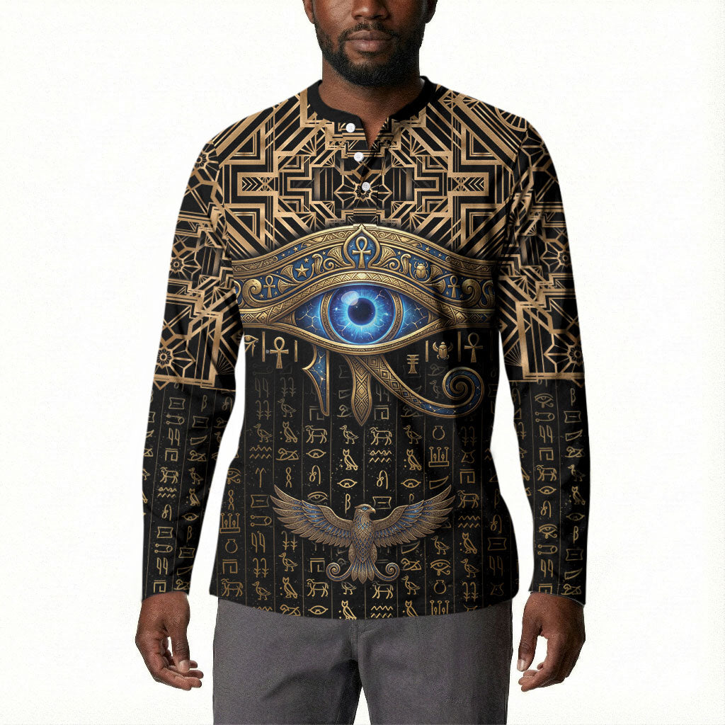 Egypt Eye of Horus Button Sweatshirt Hieroglyphics Patterns Retro Style