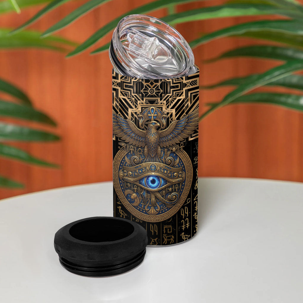 Egypt Eye of Horus 4 in 1 Can Cooler Tumbler Hieroglyphics Patterns Retro Style