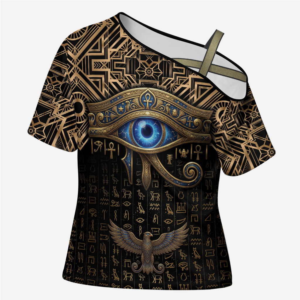 Egypt Eye of Horus Cross Shoulder Shirt Hieroglyphics Patterns Retro Style