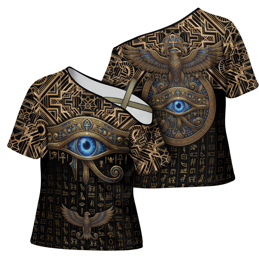 Egypt Eye of Horus Cross Shoulder Shirt Hieroglyphics Patterns Retro Style