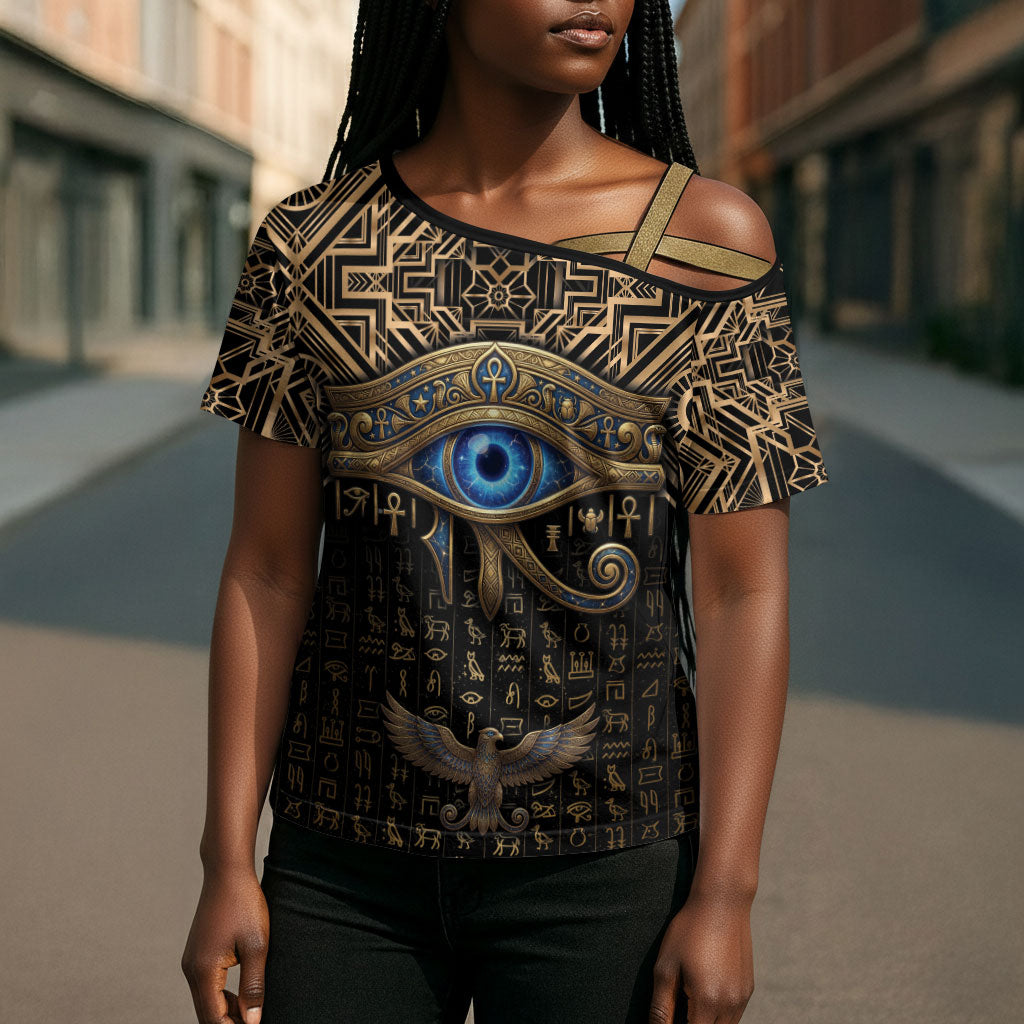 Egypt Eye of Horus Cross Shoulder Shirt Hieroglyphics Patterns Retro Style