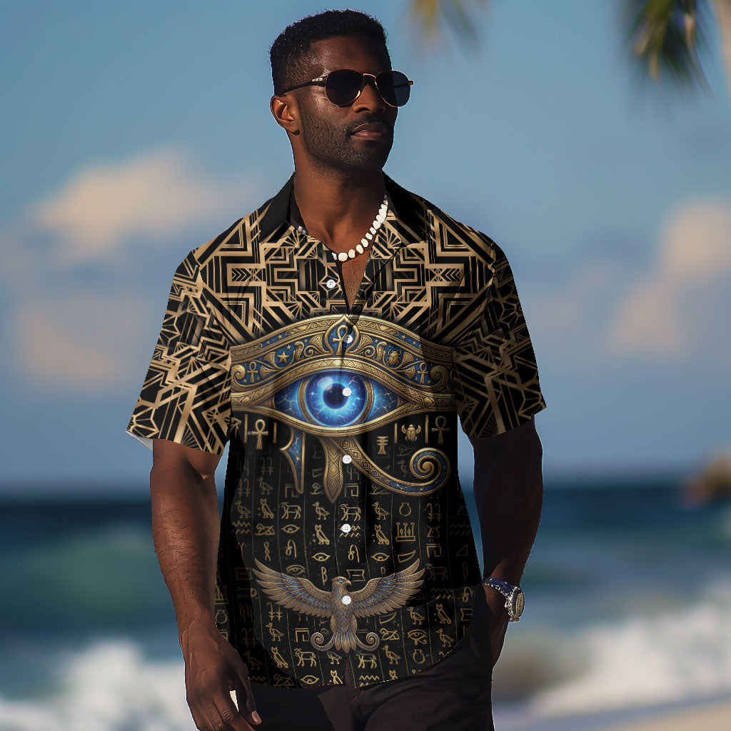 Egypt Eye of Horus Hawaiian Shirt Hieroglyphics Patterns Retro Style