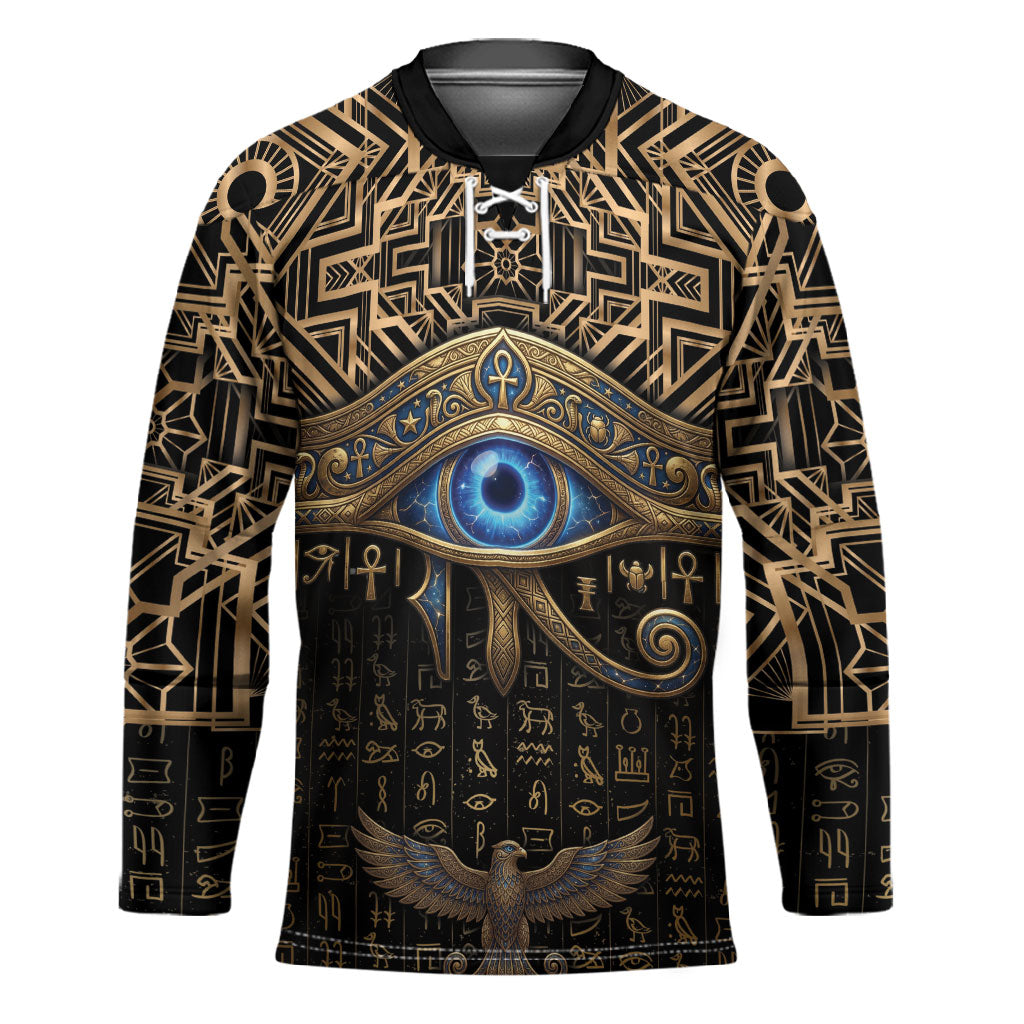 Egypt Eye of Horus Hockey Jersey Hieroglyphics Patterns Retro Style
