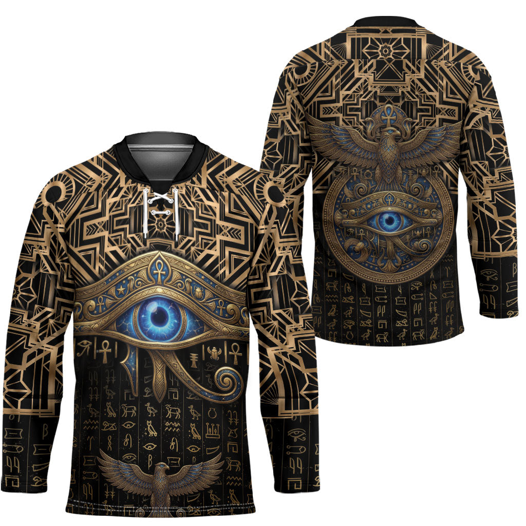 Egypt Eye of Horus Hockey Jersey Hieroglyphics Patterns Retro Style