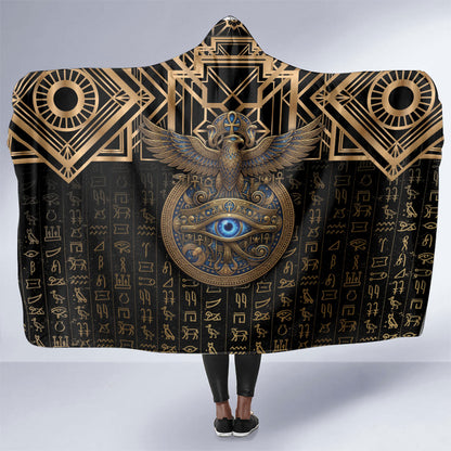 Egypt Eye of Horus Hooded Blanket Hieroglyphics Patterns Retro Style