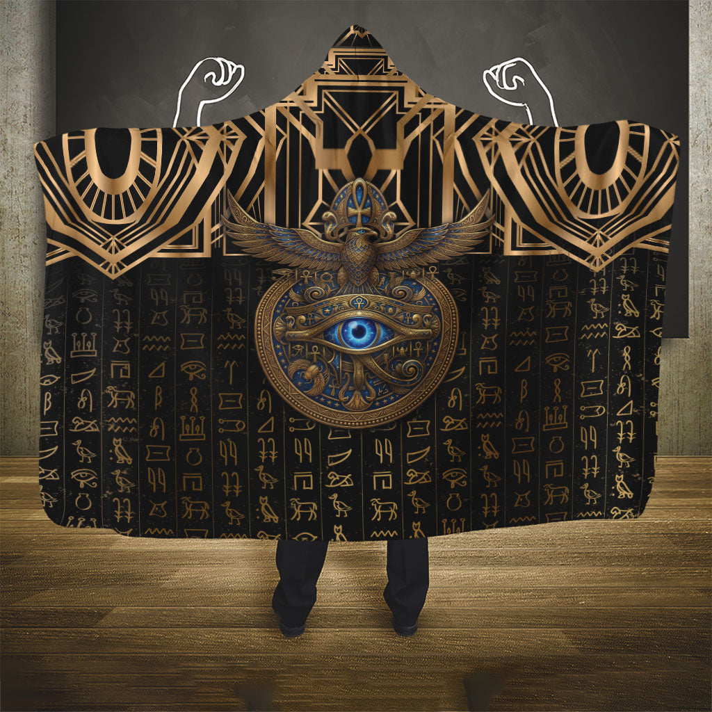 Egypt Eye of Horus Hooded Blanket Hieroglyphics Patterns Retro Style
