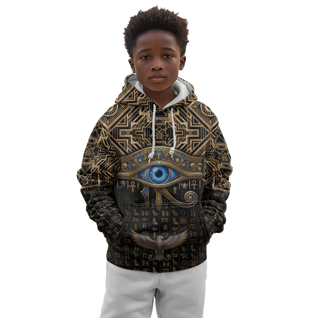 Egypt Eye of Horus Kid Hoodie Hieroglyphics Patterns Retro Style