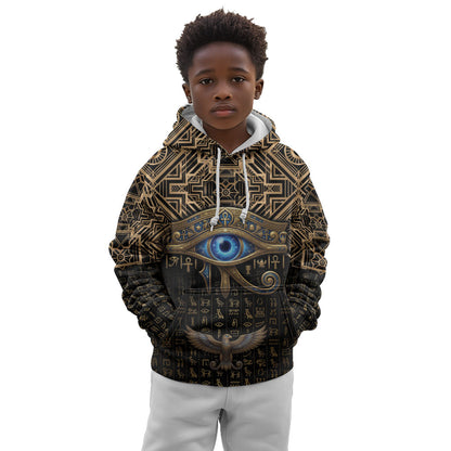 Egypt Eye of Horus Kid Hoodie Hieroglyphics Patterns Retro Style