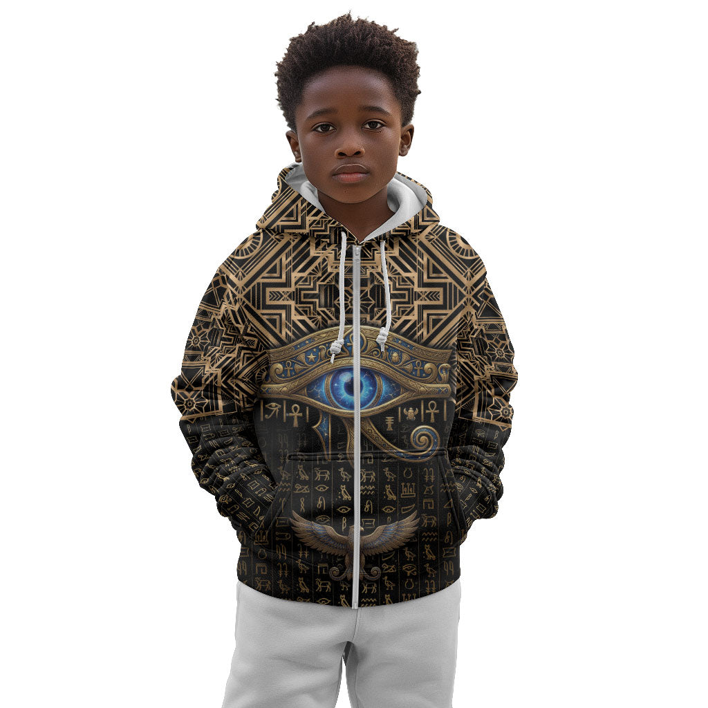 Egypt Eye of Horus Kid Hoodie Hieroglyphics Patterns Retro Style