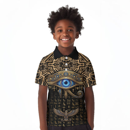 Egypt Eye of Horus Kid Polo Shirt Hieroglyphics Patterns Retro Style