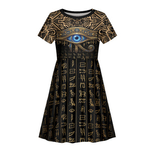 Egypt Eye of Horus Kid Short Sleeve Dress Hieroglyphics Patterns Retro Style