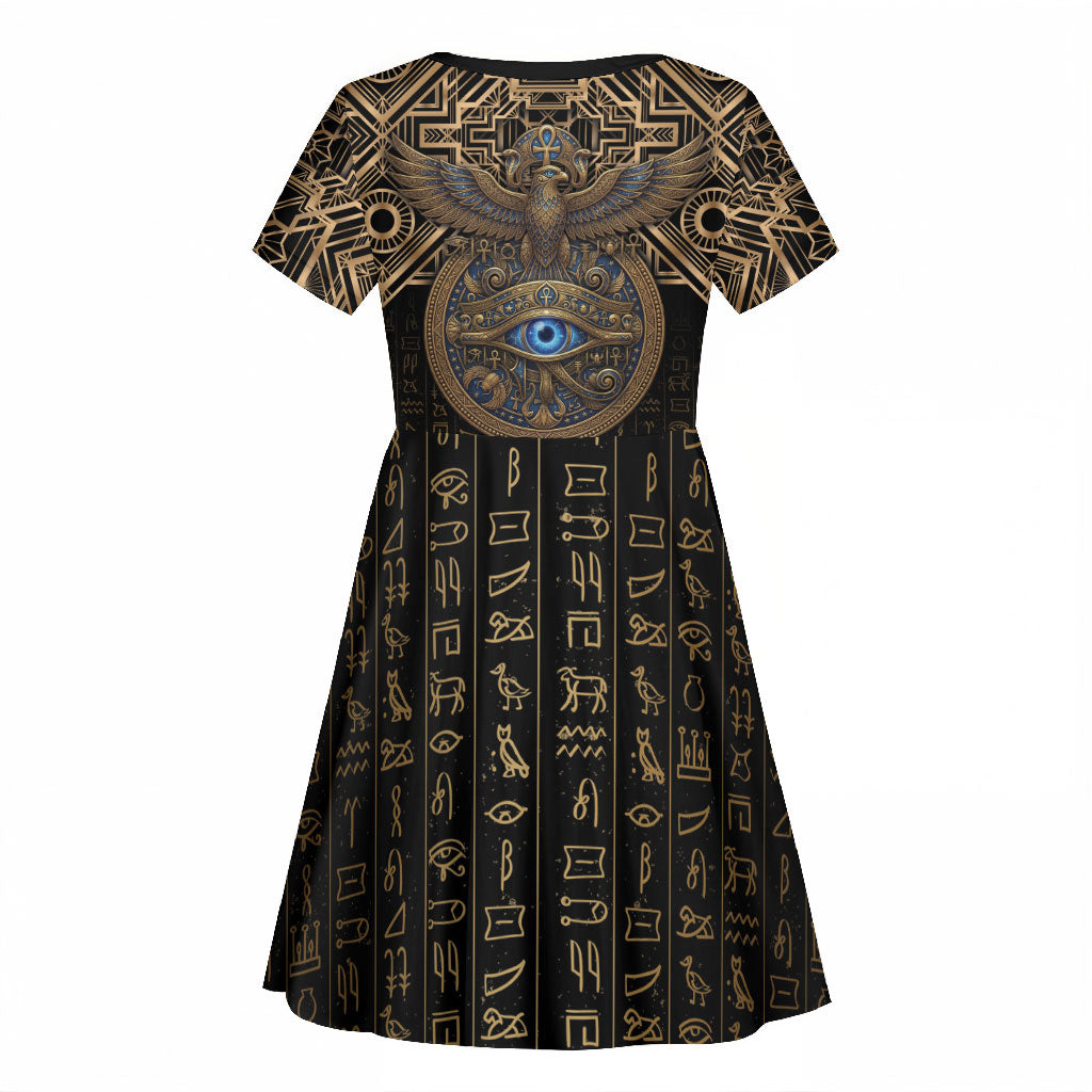 Egypt Eye of Horus Kid Short Sleeve Dress Hieroglyphics Patterns Retro Style