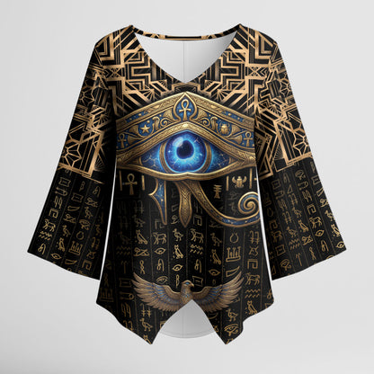 Egypt Eye of Horus Kimono Sleeve Blouse Hieroglyphics Patterns Retro Style