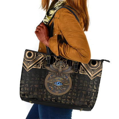 Egypt Eye of Horus Leather Tote Bag Hieroglyphics Patterns Retro Style
