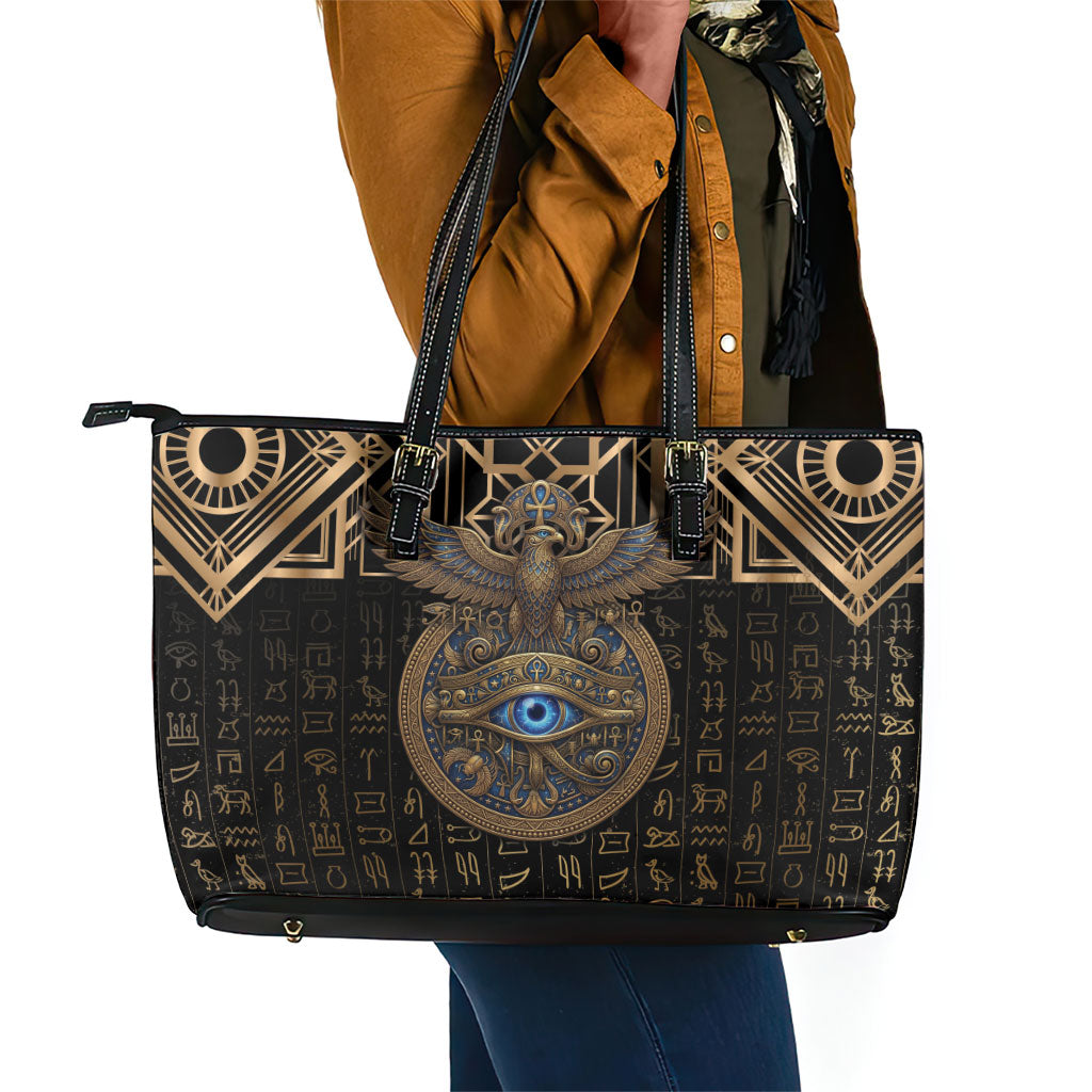 Egypt Eye of Horus Leather Tote Bag Hieroglyphics Patterns Retro Style
