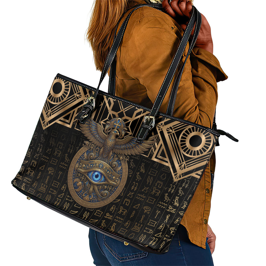 Egypt Eye of Horus Leather Tote Bag Hieroglyphics Patterns Retro Style