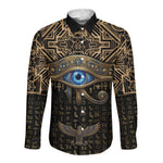 Egypt Eye of Horus Long Sleeve Button Shirt Hieroglyphics Patterns Retro Style